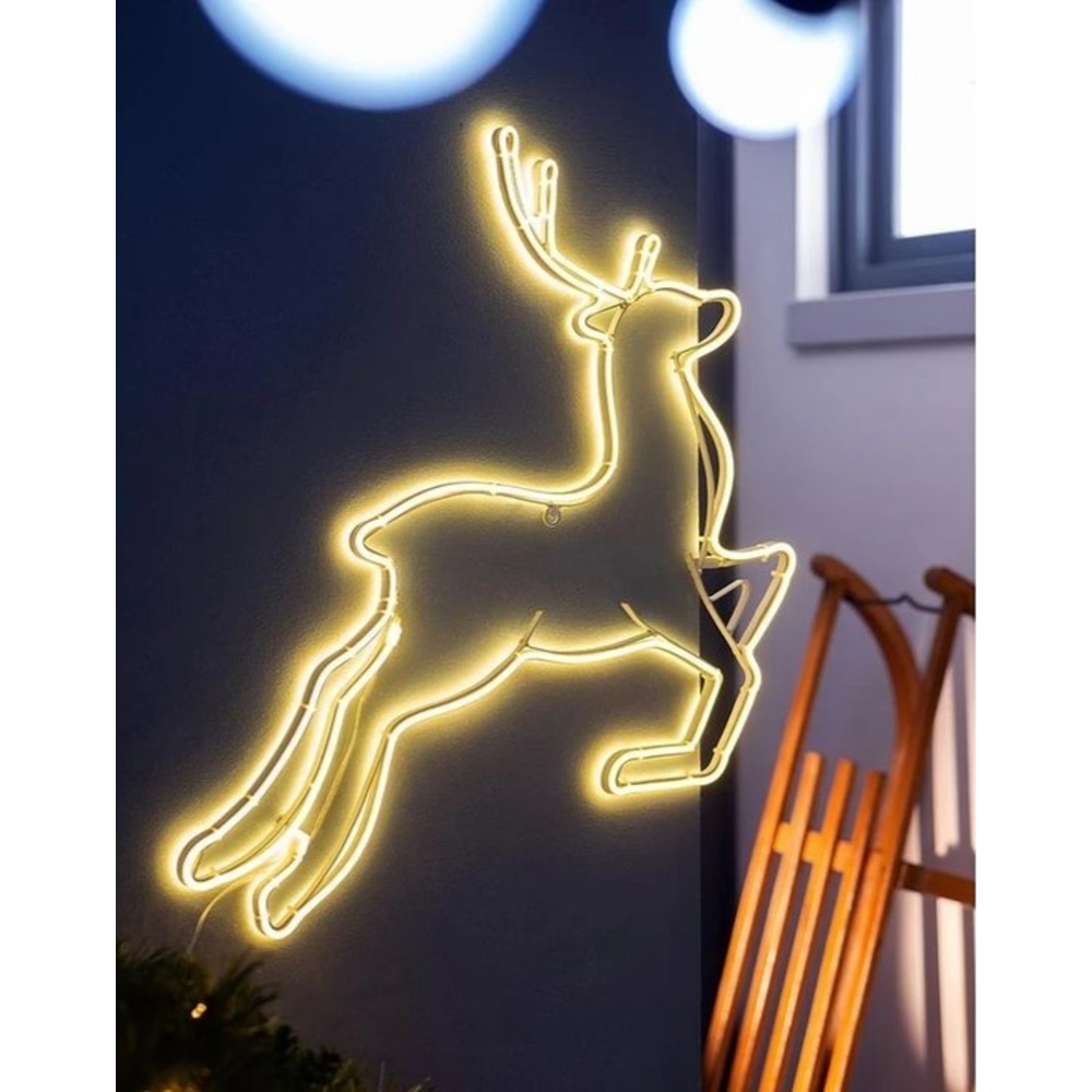 Yılbaşı Geyik Neon Işıklı Şeffaf Pleksi