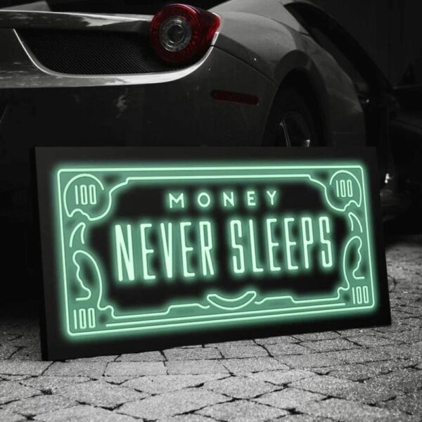 Money Never Sleeps Neon Işıklı Şeffaf Pleksi