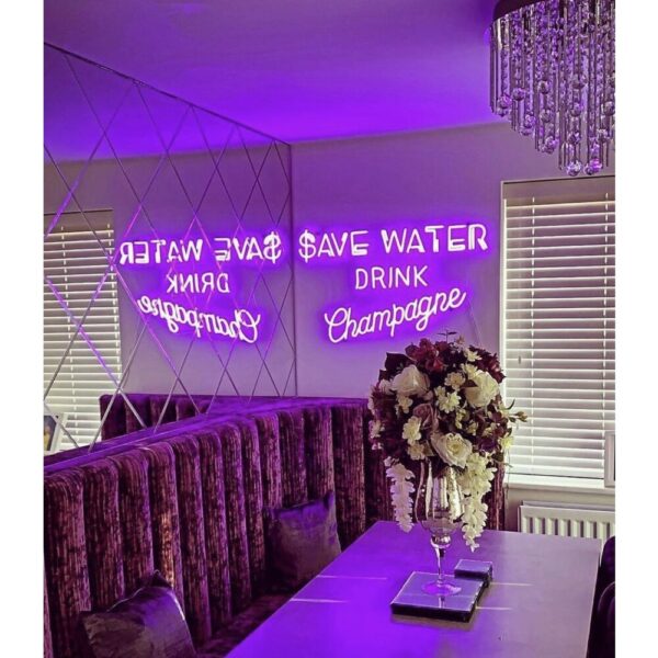 Save Water Drink Champagne Neon Işıklı Şeffaf Pleksi