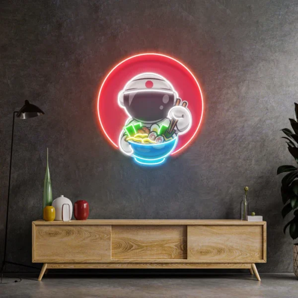 Ramen Yiyen Astronot Neon Art - UV Baskı - Neon Led Tabela