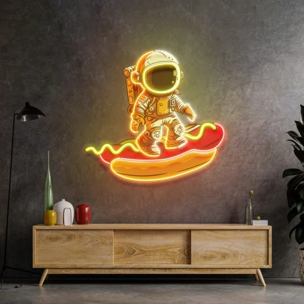 Hotdog Astronot Neon Art - UV Baskı - Neon Led Tabela