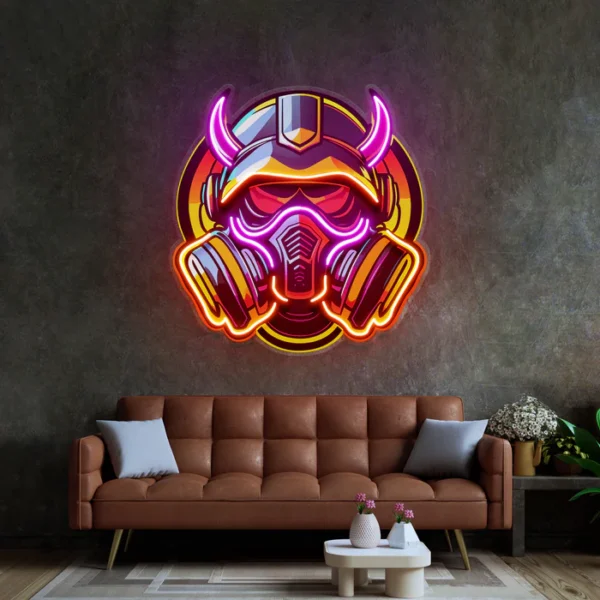 Gaz Maskeli Şeytan Neon Art - UV Baskı - Neon Led Tabela
