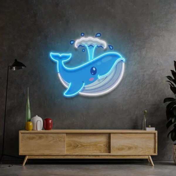 Minik Mavi Balina Neon Art - UV Baskı - Neon Led Tabela