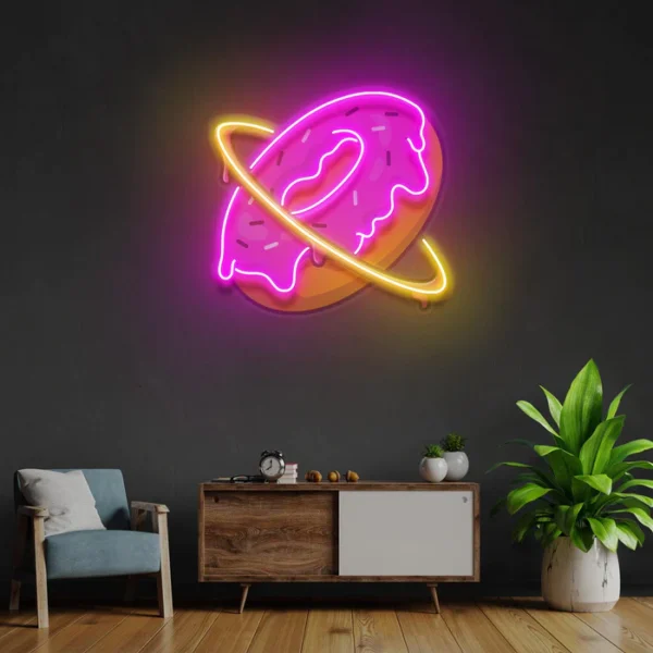 Donut Gezegeni Neon Art - UV Baskı - Neon Led Tabela