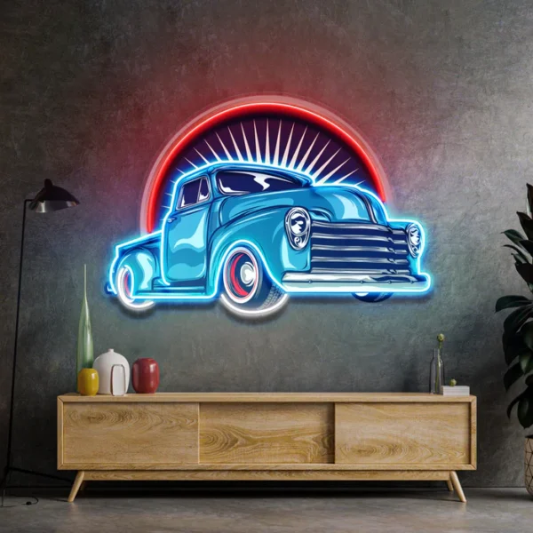 Vintage Kamyon Neon Art - UV Baskı - Neon Led Tabela