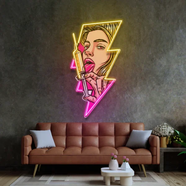 İğne ve Kadın Neon Art - UV Baskı - Neon Led Tabela