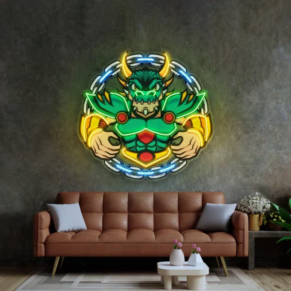 Yeşil Ejderha Maskot Neon Art - UV Baskı - Neon Led Tabela
