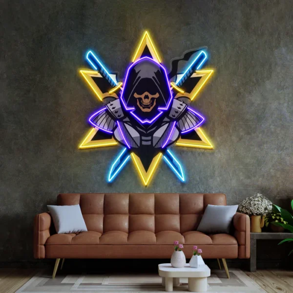 İskelet Ninja Neon Art - UV Baskı - Neon Led Tabela