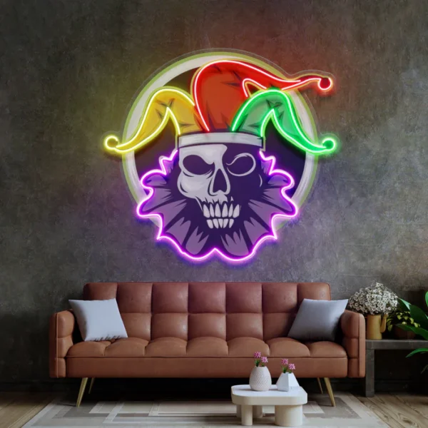 İskelet Palyaço Neon Art - UV Baskı - Neon Led Tabela